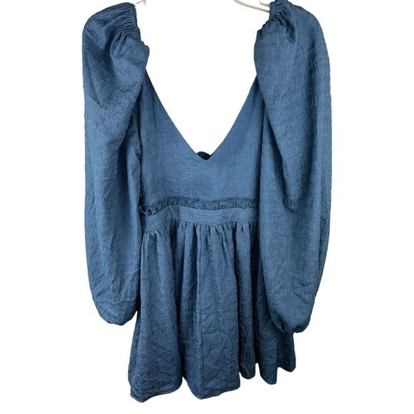 NA-KD Gathered Puff Sleeve Mini Dress In Blue Size 34 EU (4US) NEW - Picture 2 of 8